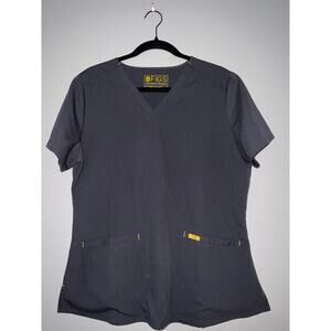 173 Figs Catarina Scrub Top Dark Gray with Yellow Trim Size M